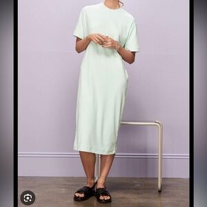 Kowtow Onward Midi Dress Pistachio Green Short Sleeve Minimalist Coastal Core